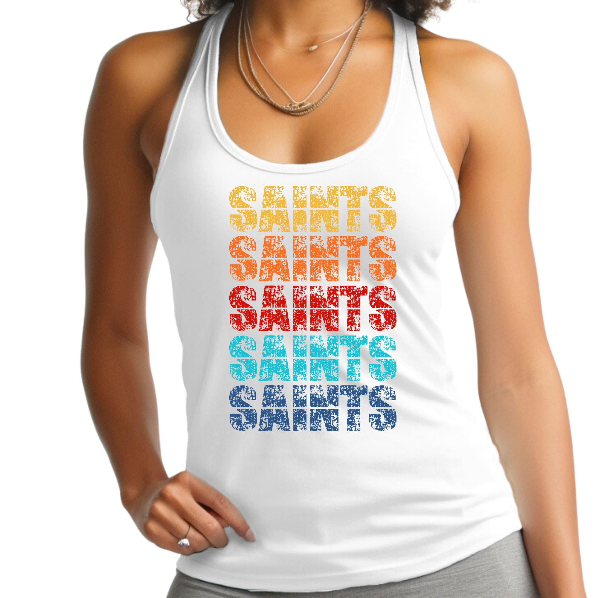 Womens Fitness Tank Top Graphic T-shirt - Saints Colorful Art