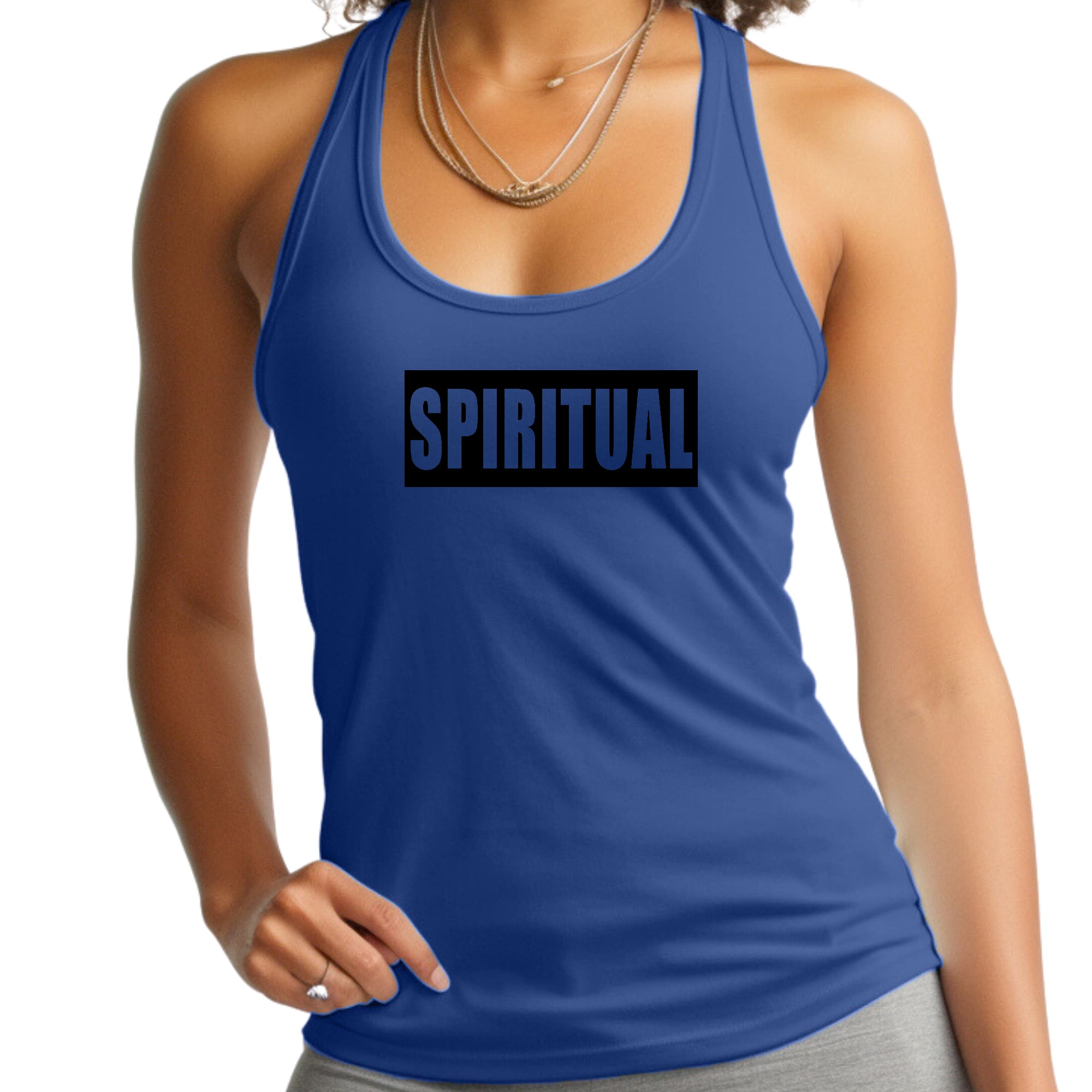 Womens Fitness Tank Top Graphic T-shirt - Spiritual Black Colorblock
