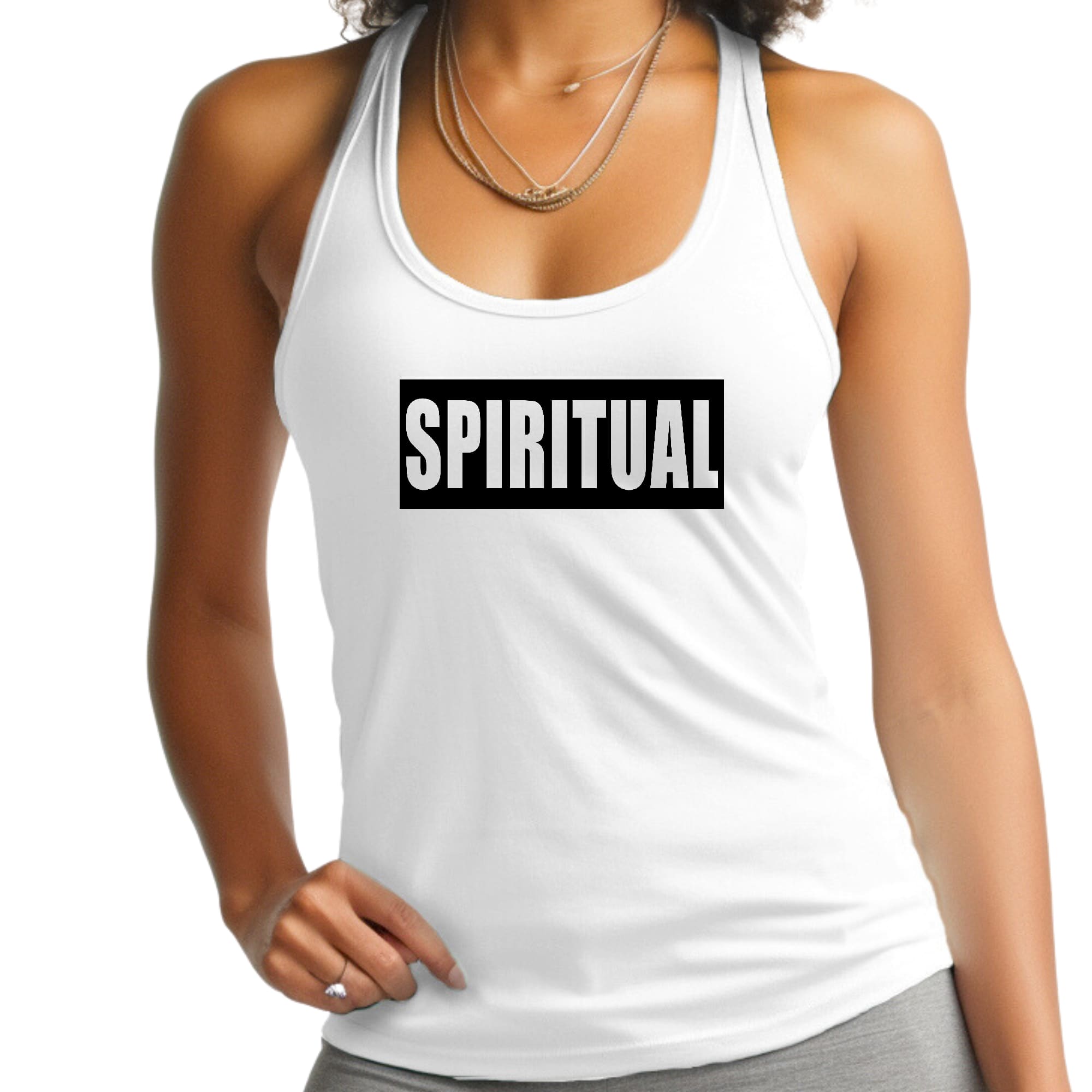 Womens Fitness Tank Top Graphic T-shirt - Spiritual Black Colorblock
