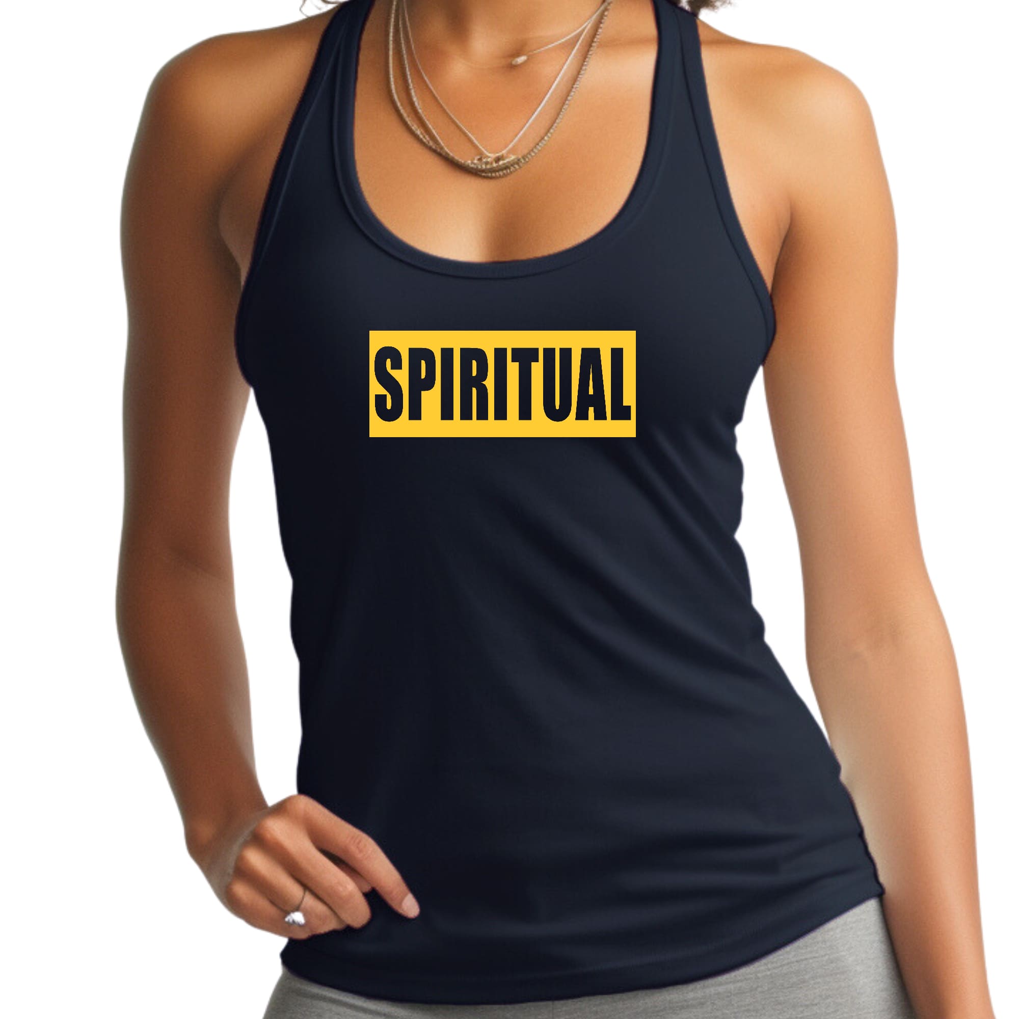 Womens Fitness Tank Top Graphic T-shirt - Spiritual Yellow Gold