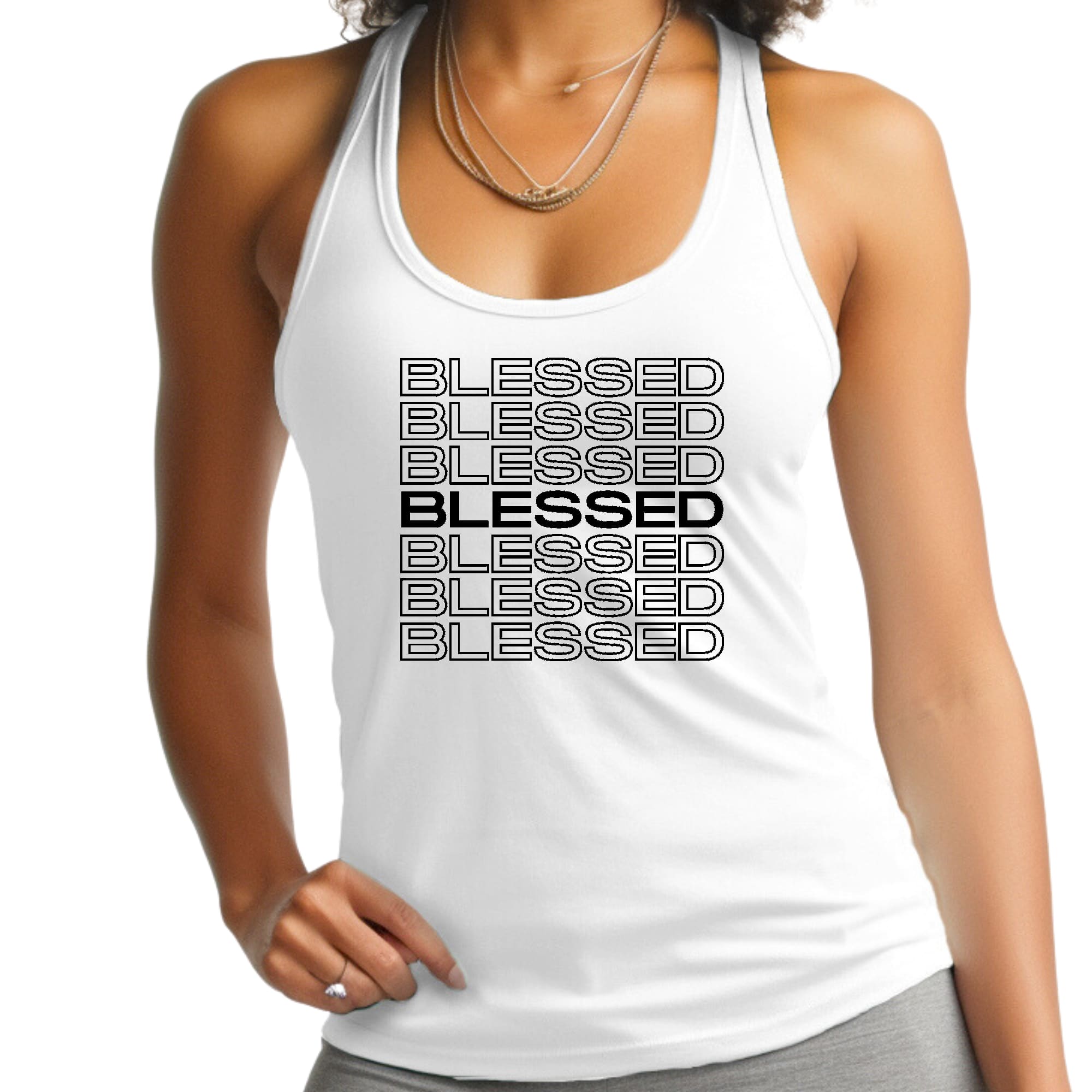 Womens Fitness Tank Top Graphic T-shirt - Stacked Blessed Print
