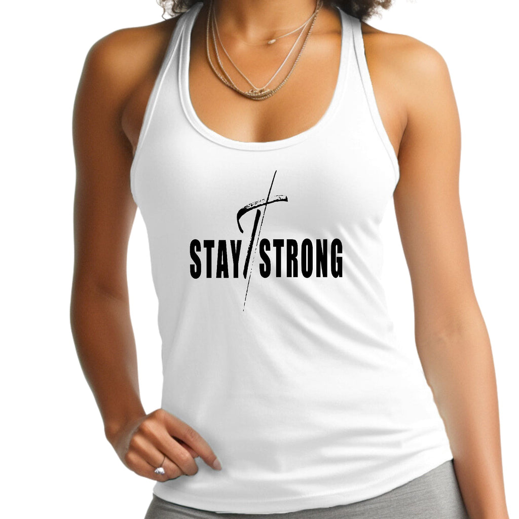 Womens Fitness Tank Top Graphic T-shirt - Stay Strong with Cross Black