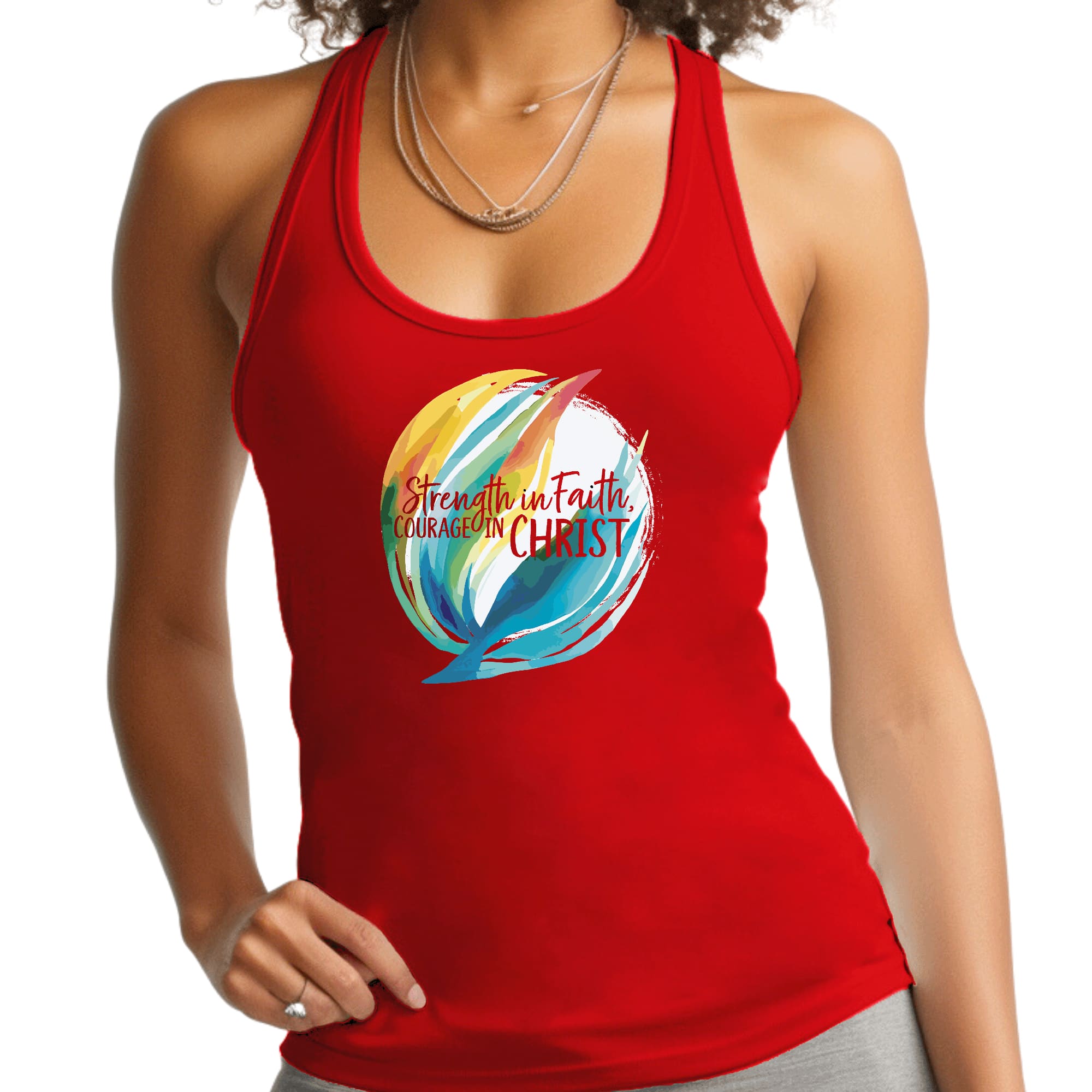 Womens Fitness Tank Top Graphic T-shirt Strength in Faith - Courage