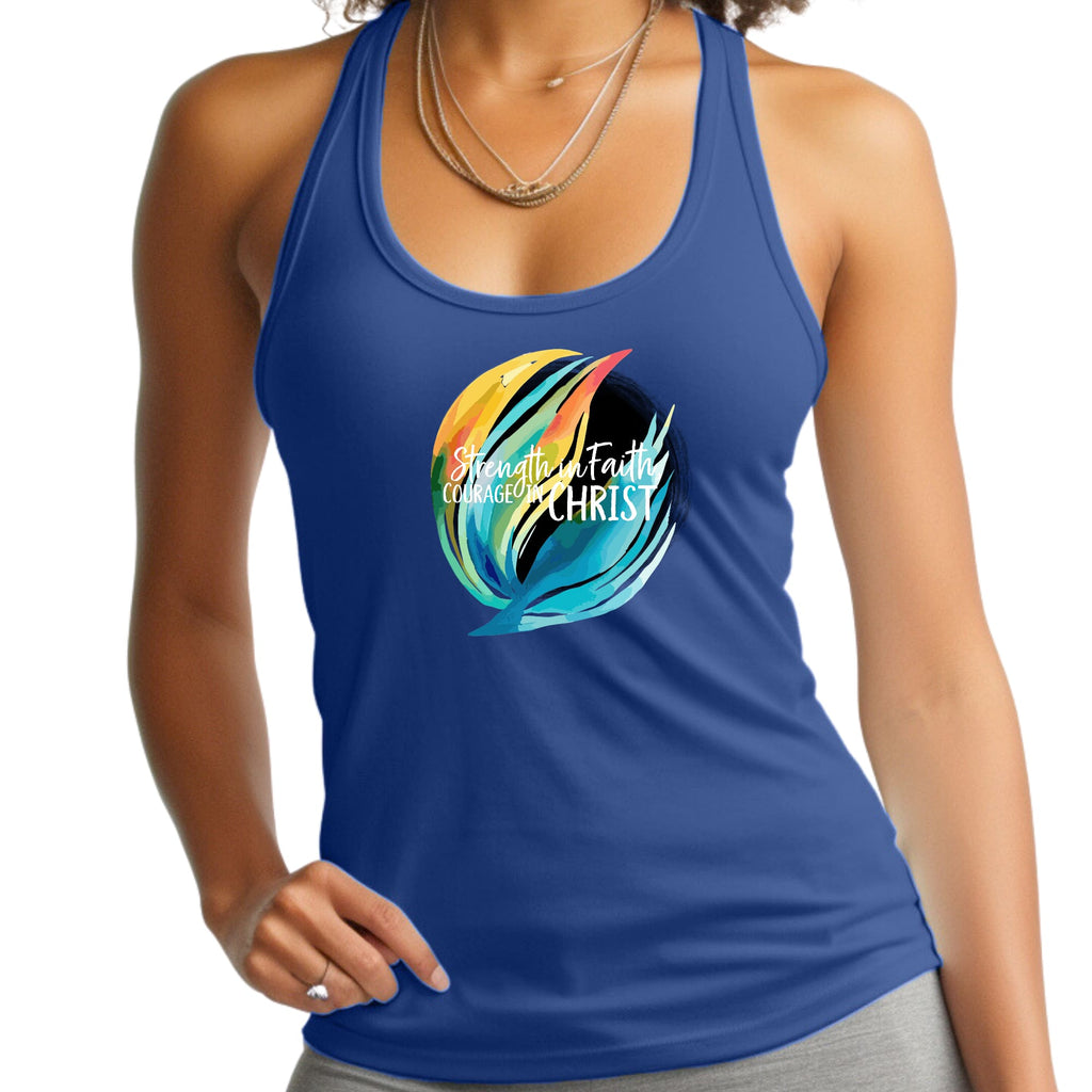 Womens Fitness Tank Top Graphic T-shirt - Strength in Faith - Courage