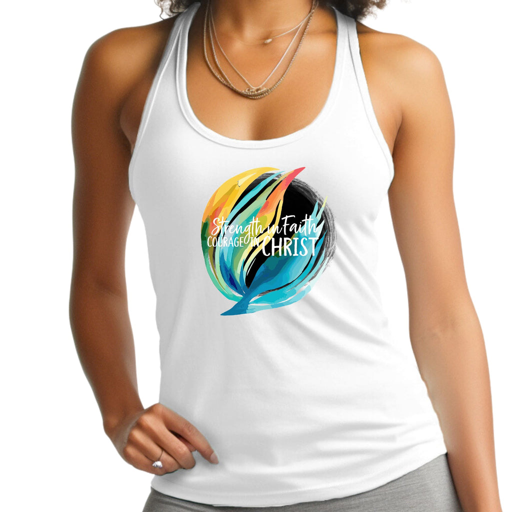 Womens Fitness Tank Top Graphic T-shirt - Strength in Faith - Courage