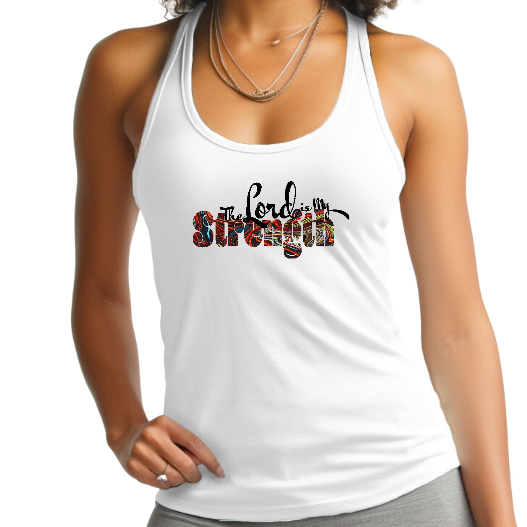 Womens Fitness Tank Top Graphic T-shirt - the Lord is my Strength Print
