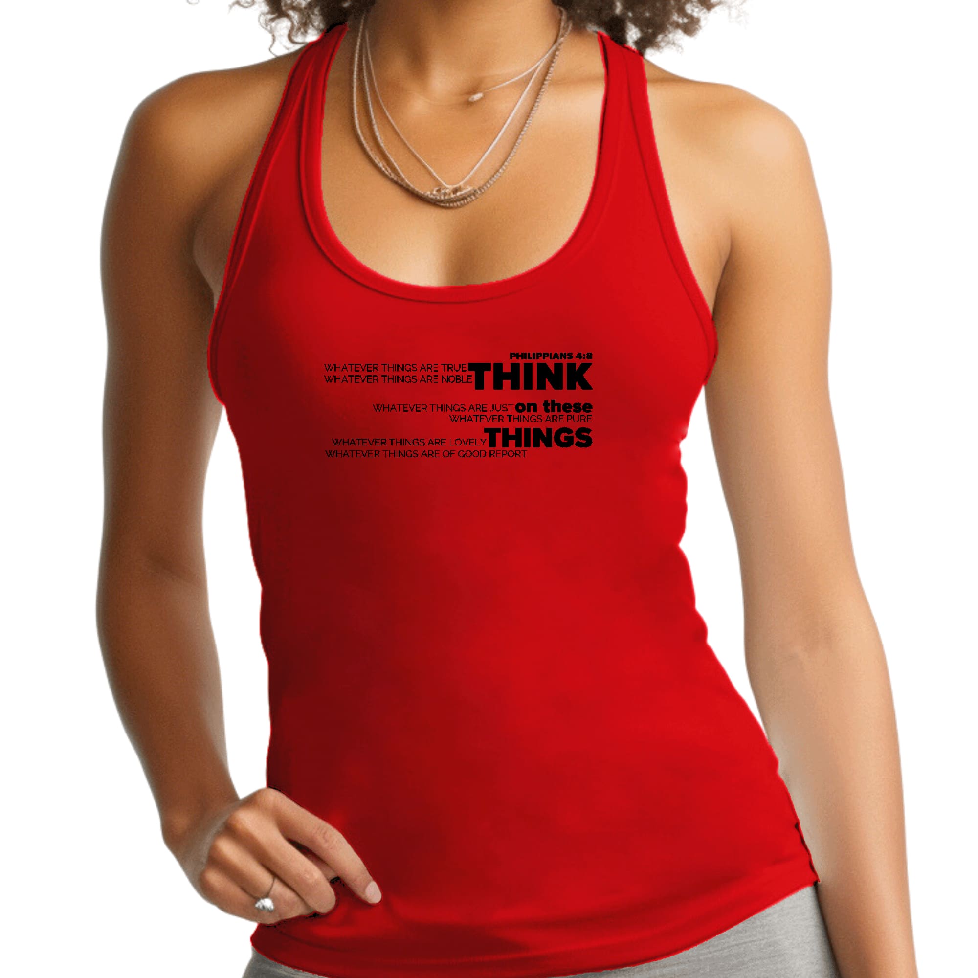 Womens Fitness Tank Top Graphic T-shirt - Think on these Things Black