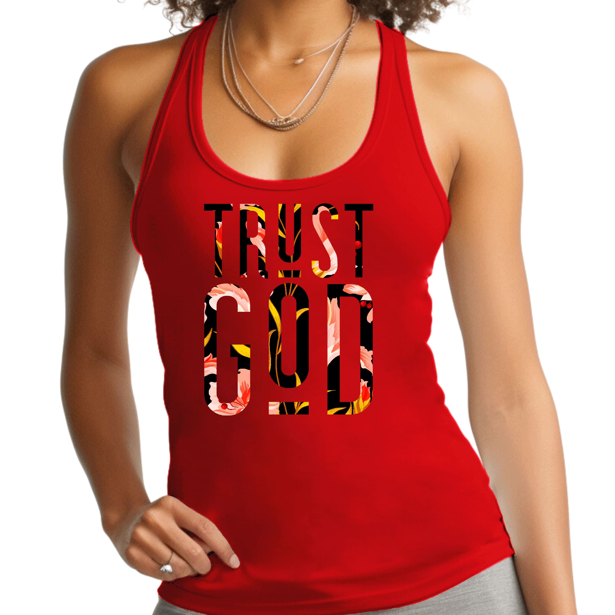 Womens Fitness Tank Top Graphic T-shirt - Trust God Floral Print