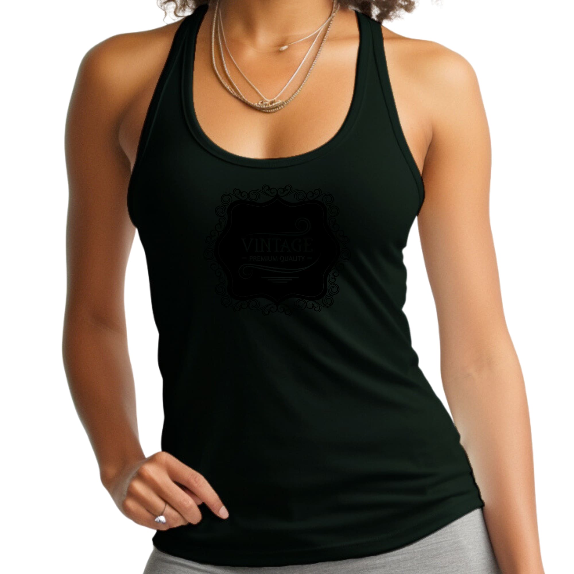 Womens Fitness Tank Top Graphic T-shirt Vintage Premium Quality Black