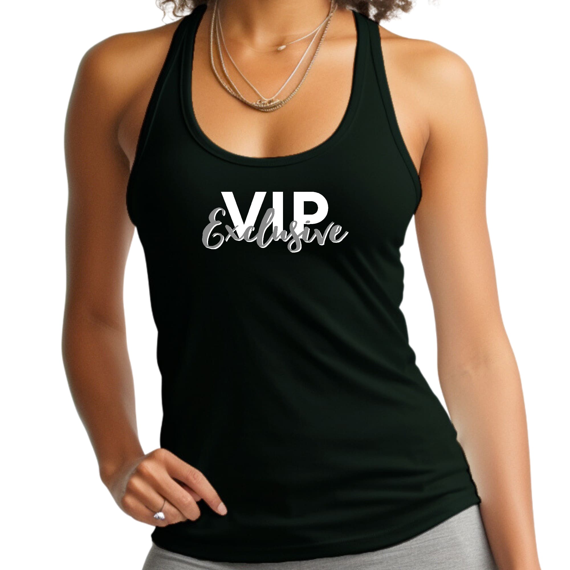 Womens Fitness Tank Top Graphic T-shirt Vip Exclusive Grey and White