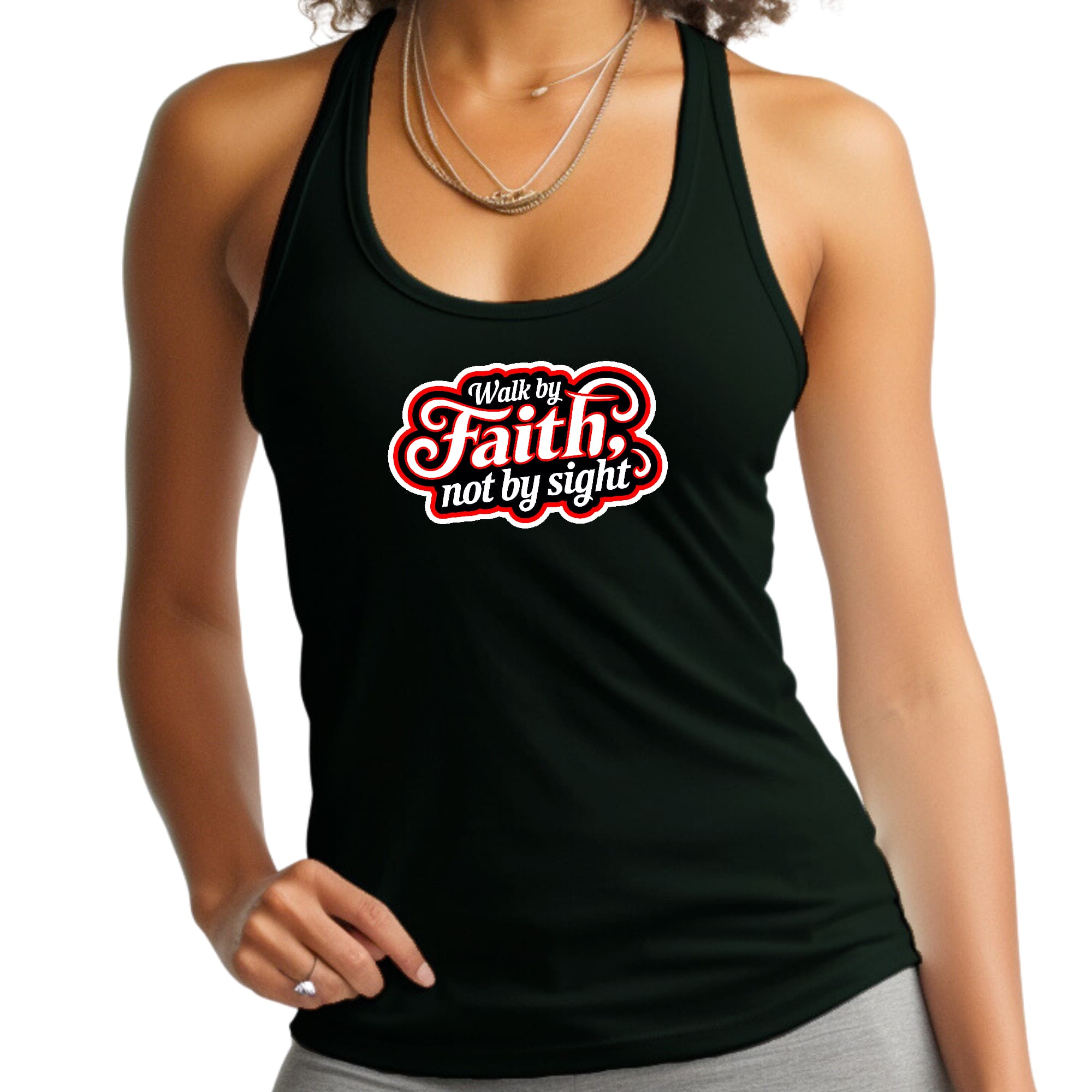 Womens Fitness Tank Top Graphic T-shirt - Walk by Faith - not by Sight