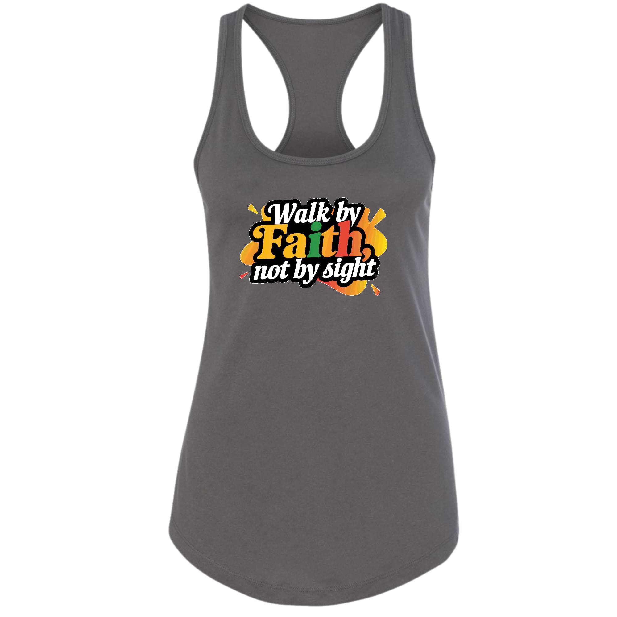 Womens Fitness Tank Top Graphic T-shirt - Walk by Faith - not by Sight