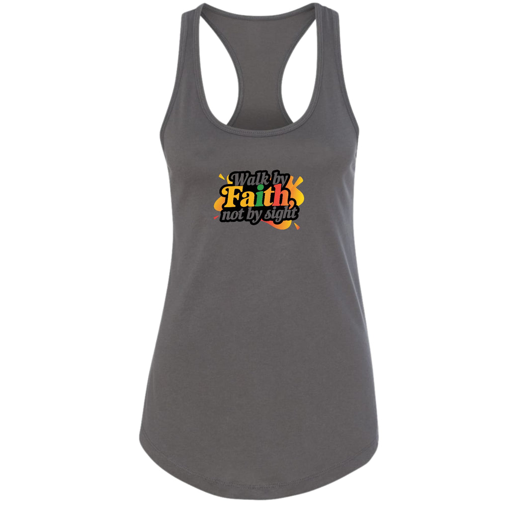 Womens Fitness Tank Top Graphic T-shirt - Walk by Faith - not by Sight