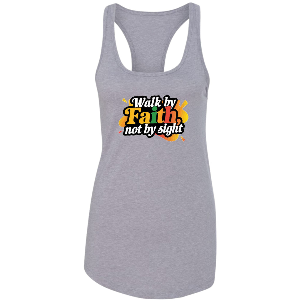 Womens Fitness Tank Top Graphic T-shirt - Walk by Faith - not by Sight
