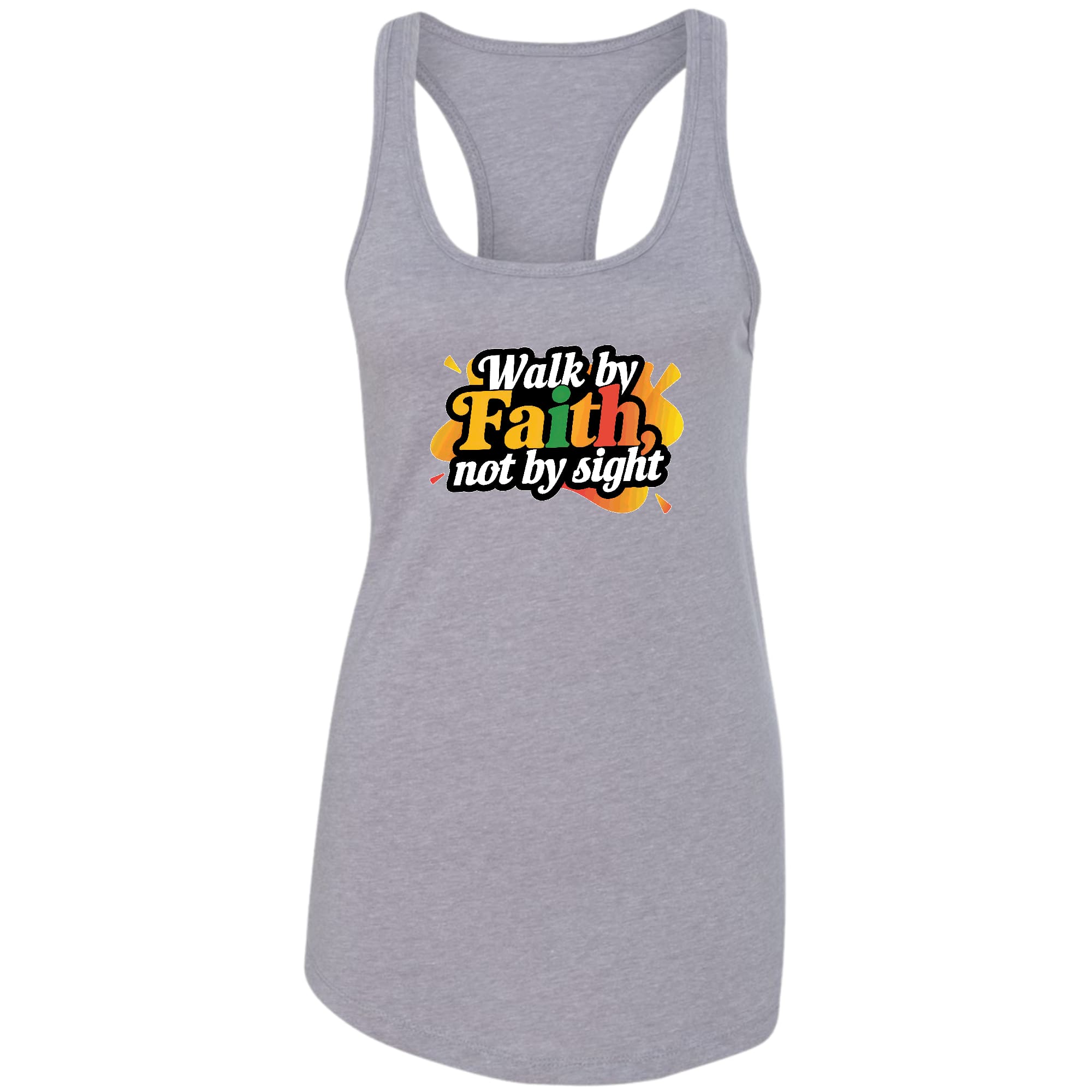 Womens Fitness Tank Top Graphic T-shirt - Walk by Faith - not by Sight