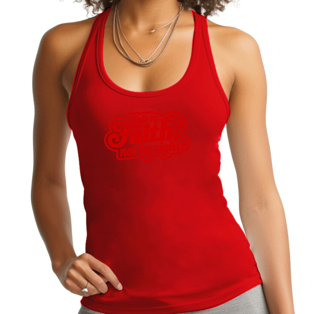 Womens Fitness Tank Top Graphic T-shirt - Walk by Faith - not by Sight
