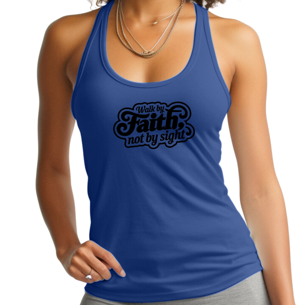 Womens Fitness Tank Top Graphic T-shirt - Walk by Faith - not by Sight