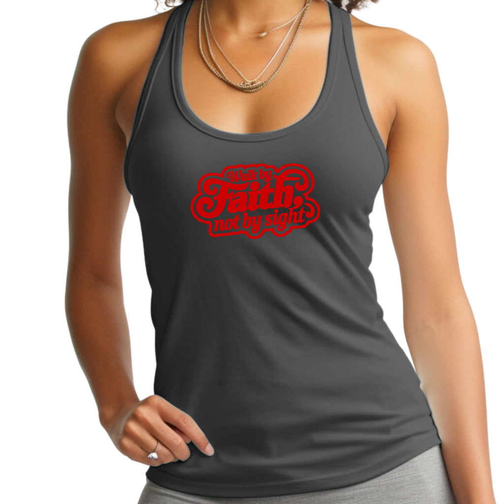 Womens Fitness Tank Top Graphic T-shirt - Walk by Faith - not by Sight