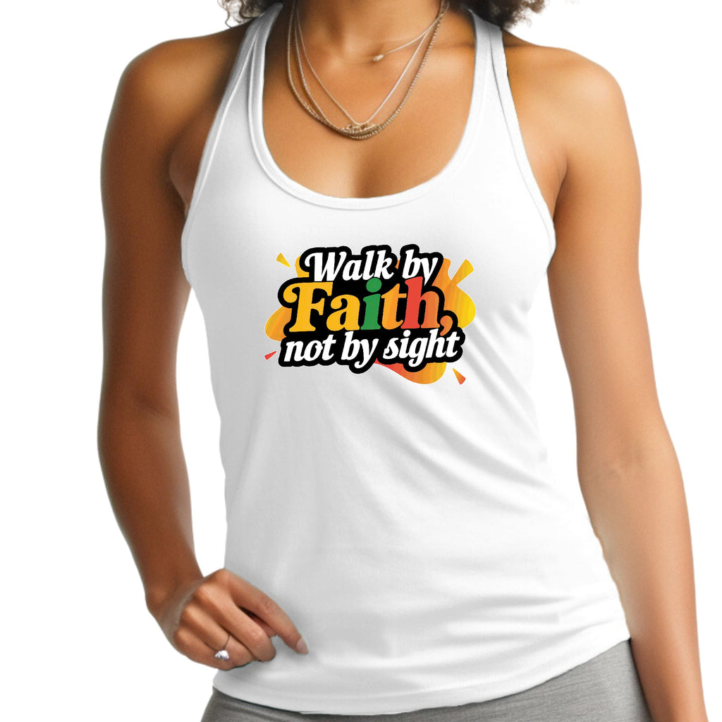 Womens Fitness Tank Top Graphic T-shirt - Walk by Faith - not by Sight