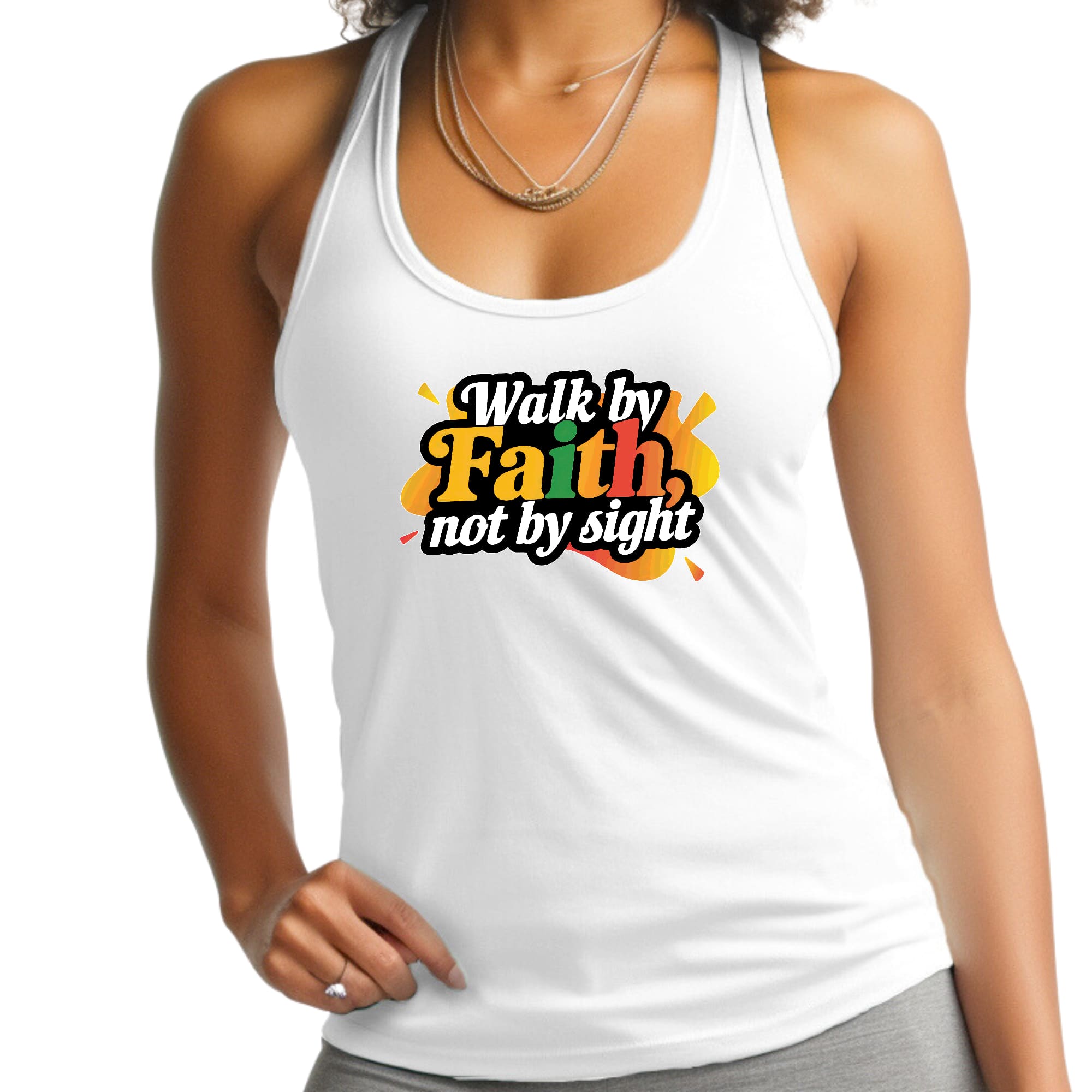 Womens Fitness Tank Top Graphic T-shirt - Walk by Faith - not by Sight