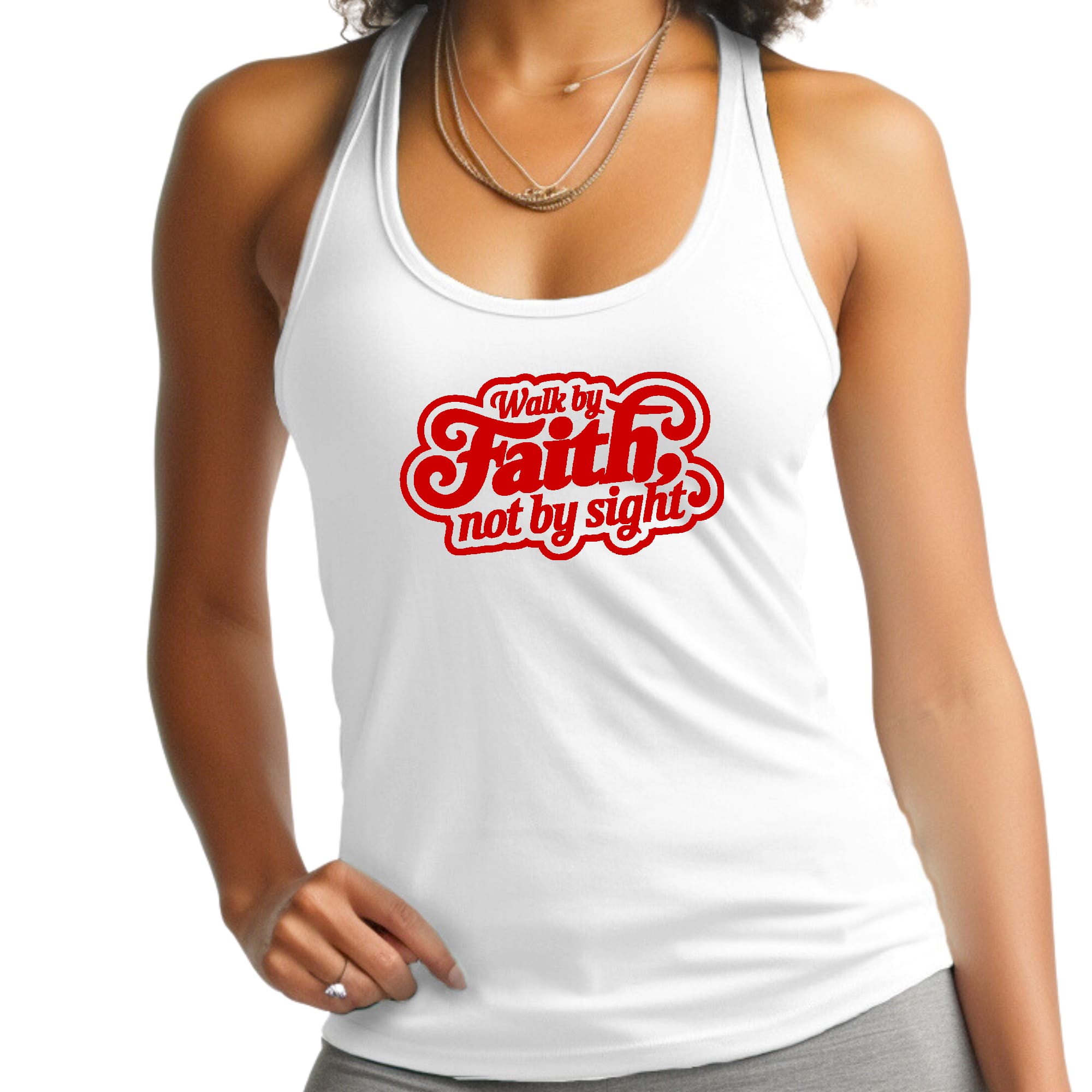 Womens Fitness Tank Top Graphic T-shirt - Walk by Faith - not by Sight