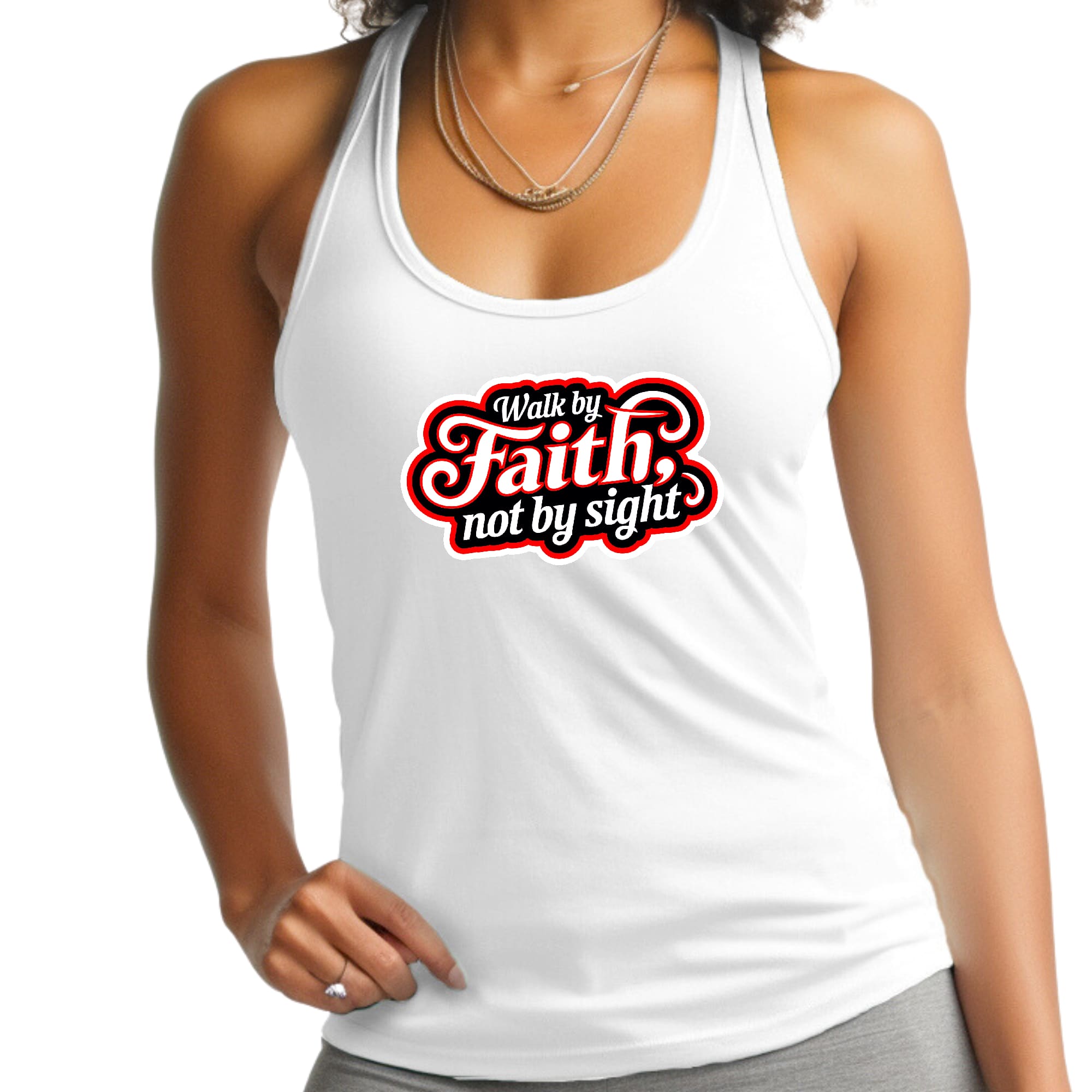 Womens Fitness Tank Top Graphic T-shirt - Walk by Faith - not by Sight
