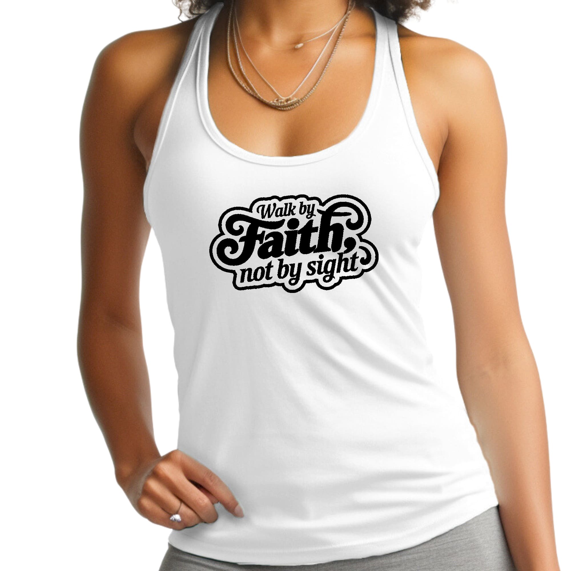 Womens Fitness Tank Top Graphic T-shirt - Walk by Faith - not by Sight
