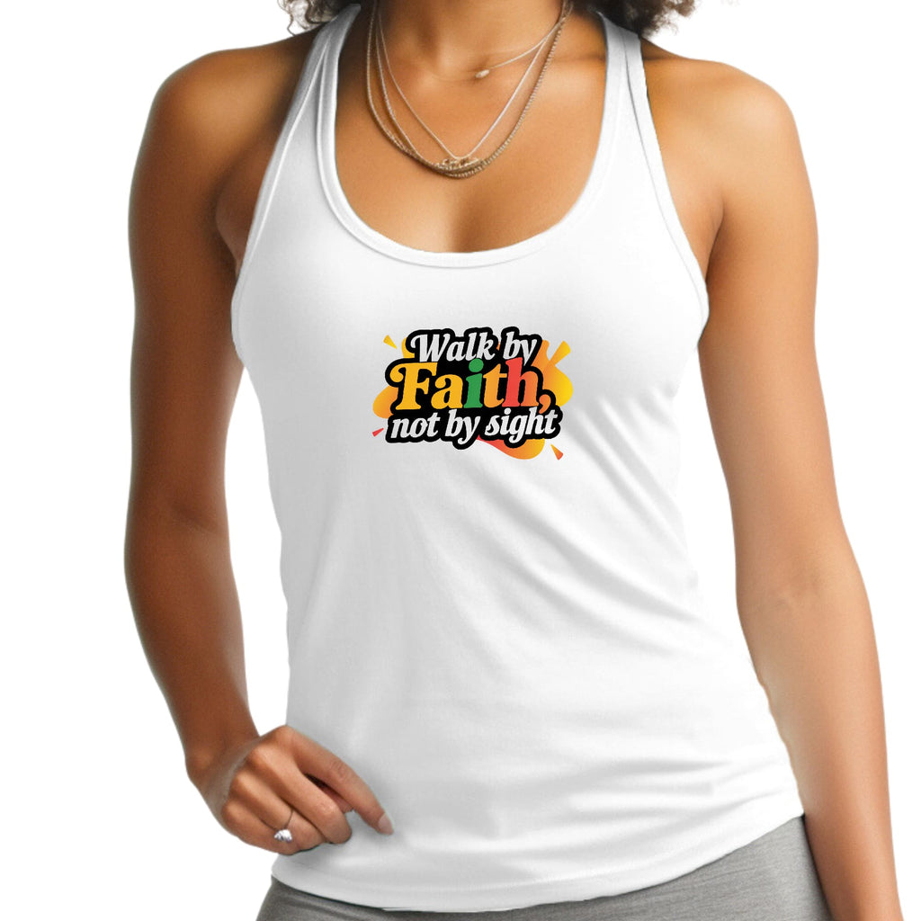 Womens Fitness Tank Top Graphic T-shirt - Walk by Faith - not by Sight