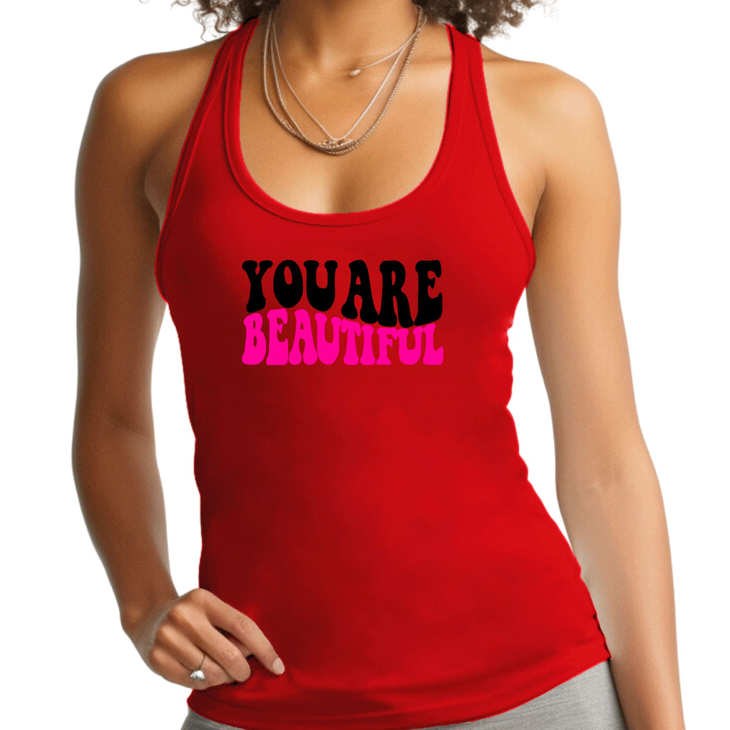 Womens Fitness Tank Top Graphic T-shirt - you are Beautiful Print