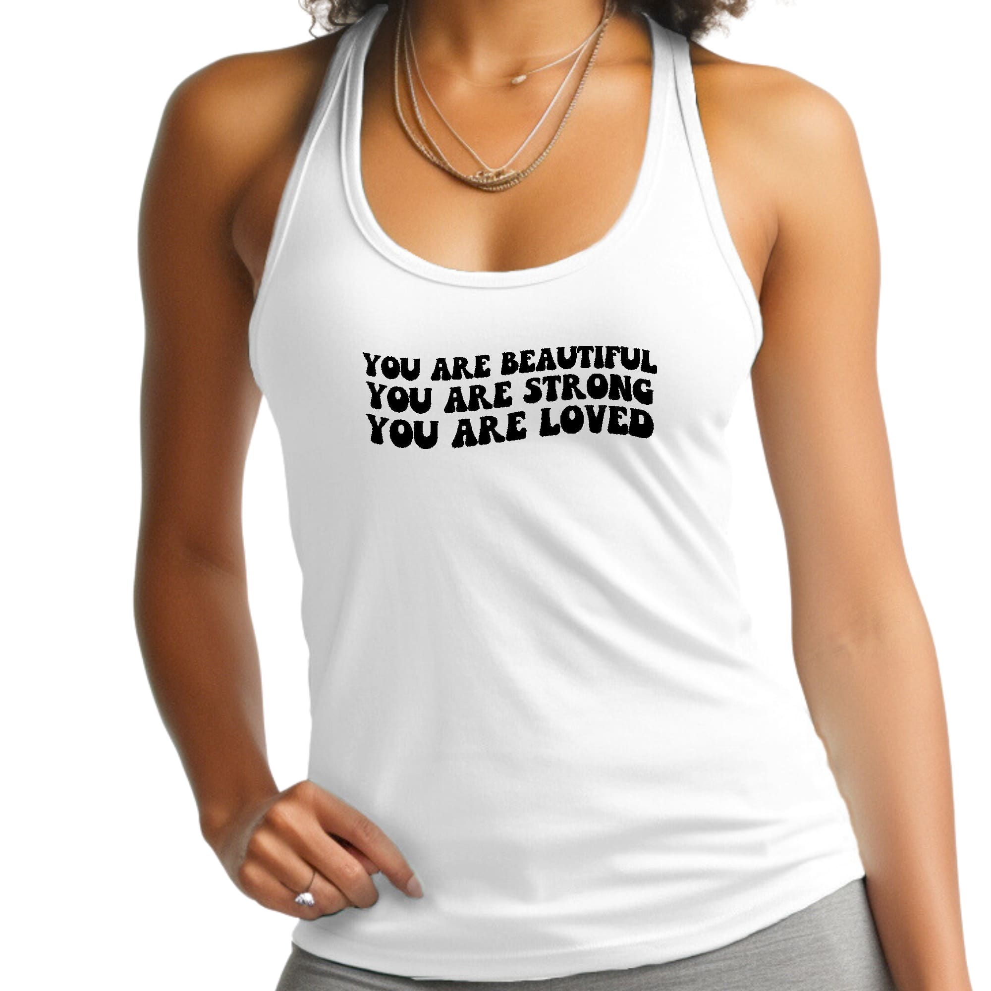 Womens Fitness Tank Top Graphic T-shirt - you are Beautiful Strong