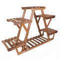 Triangular brown wooden plant stand living room folding shelves