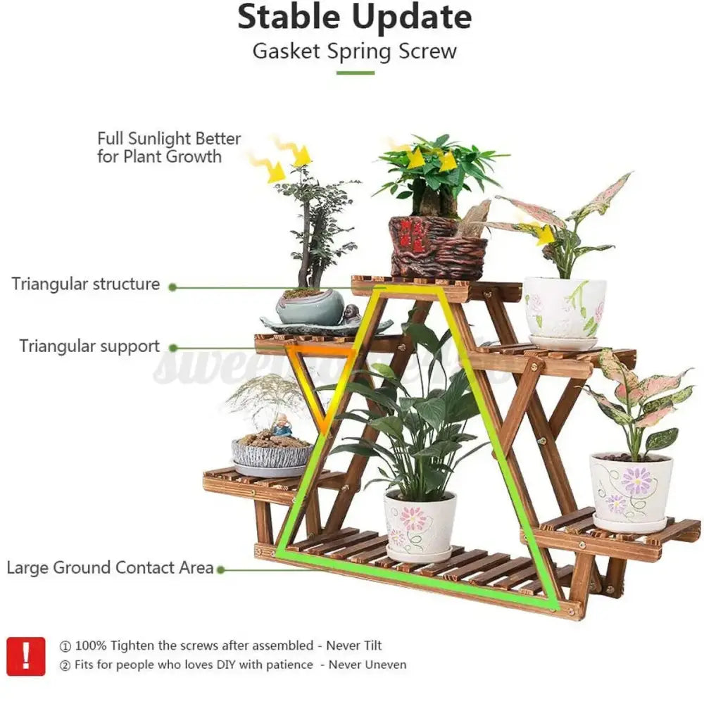 Triangular brown wooden plant stand living room folding shelves