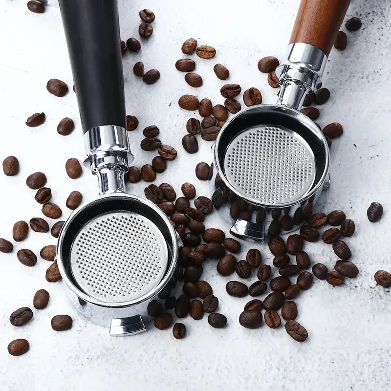 Wooden & black bottomless portafilter handle kitchen coffee filter