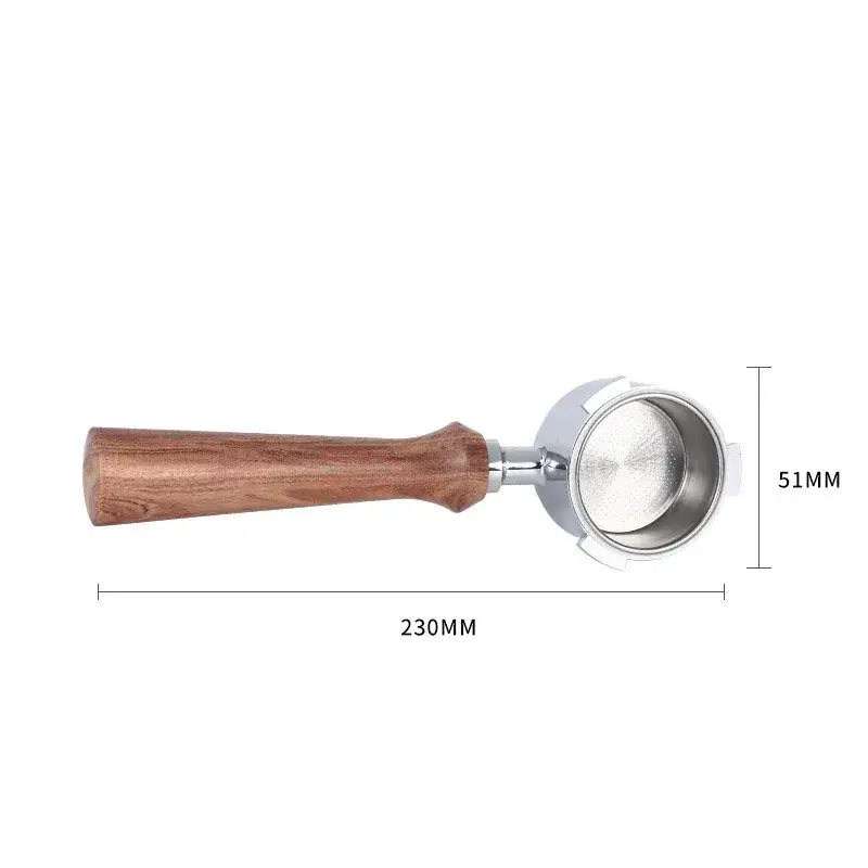 Wooden & black bottomless portafilter handle kitchen coffee filter