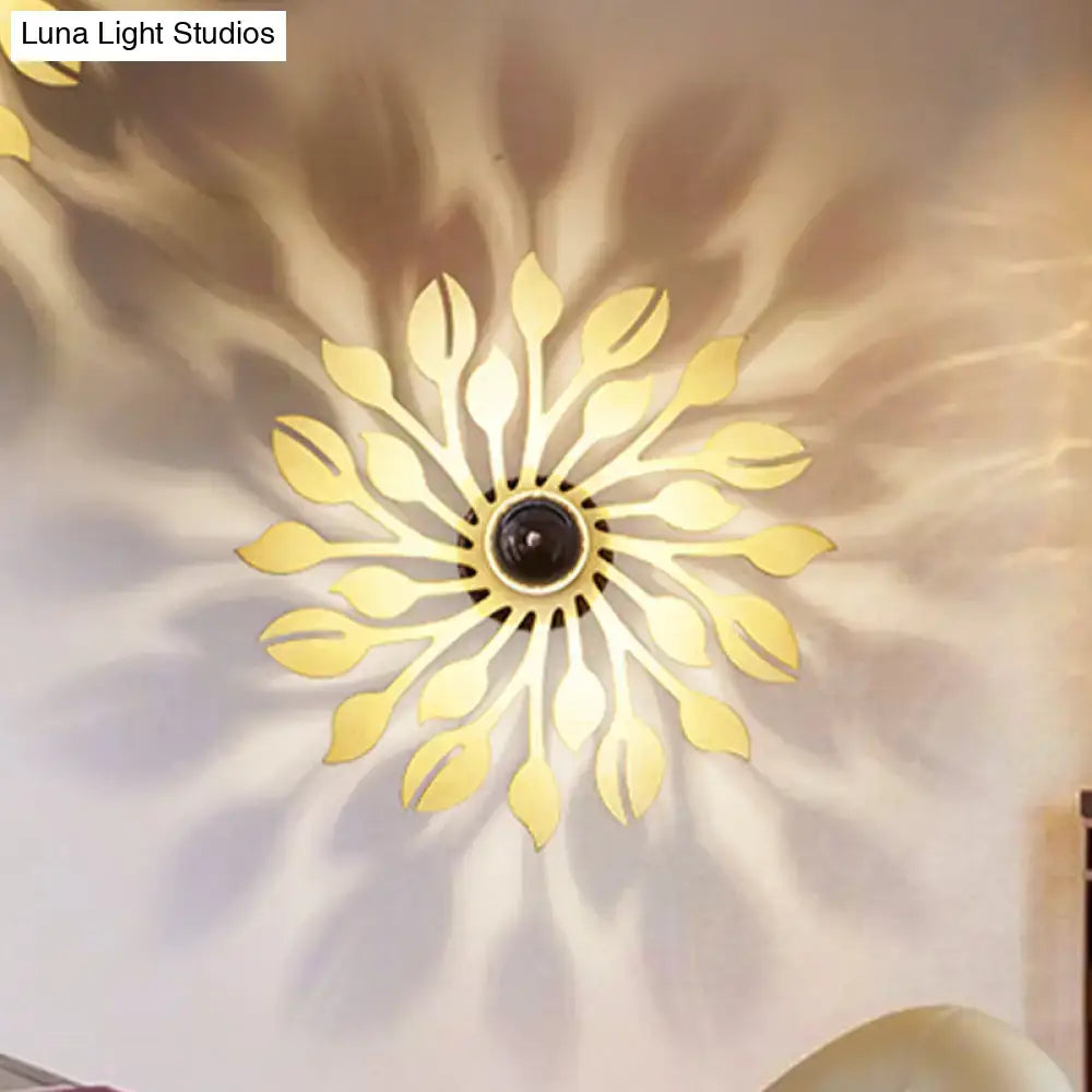 Wooden floral sunburst wall lamp orange & yellow bedroom light