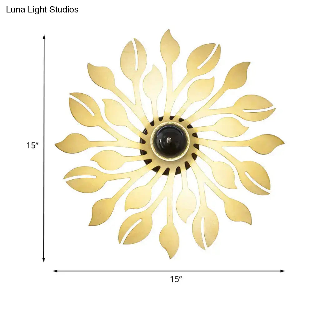 Wooden floral sunburst wall lamp orange & yellow bedroom light
