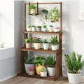 Rustic brown 3 tier wood plant stand living room hanging shelf