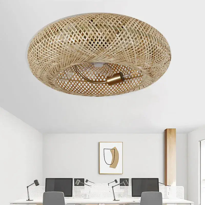 Woven bamboo ceiling fan with retractable blades – bedroom light