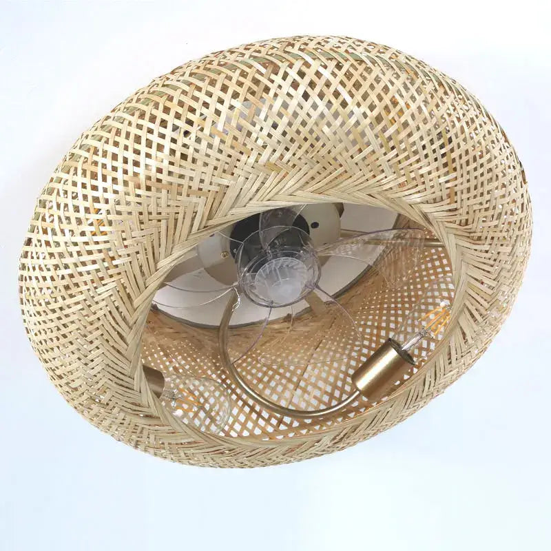 Woven bamboo ceiling fan with retractable blades – bedroom light