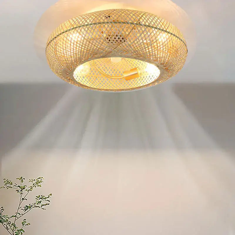 Woven bamboo ceiling fan with retractable blades – bedroom light