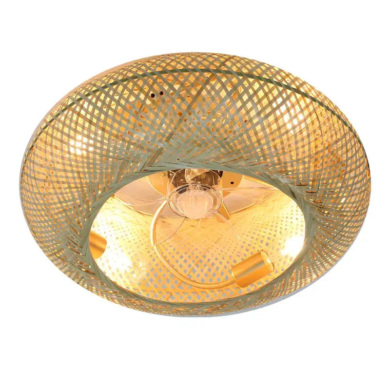 Woven bamboo ceiling fan with retractable blades – bedroom light