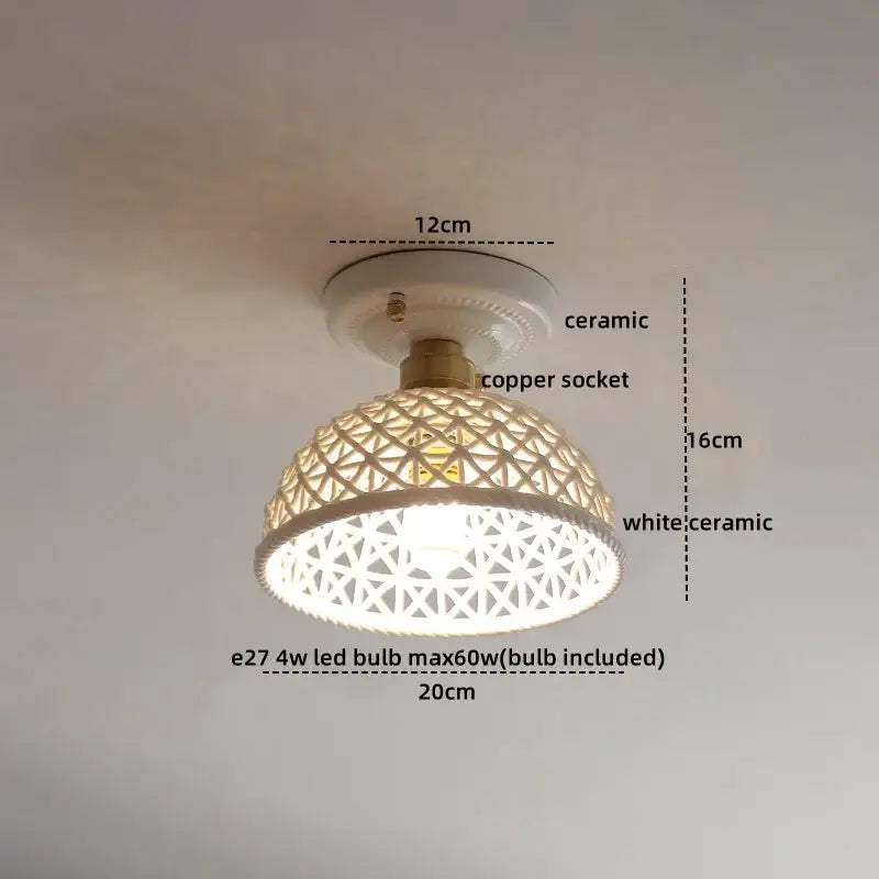 Woven ceramic led ceiling lamp – bedroom brass lattice dome
