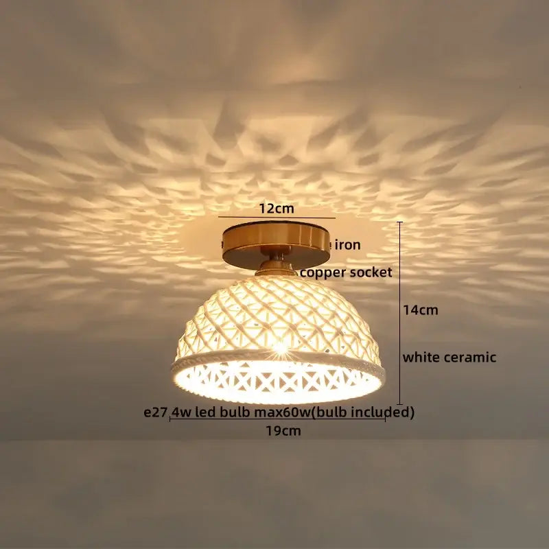 Woven ceramic led ceiling lamp – bedroom brass lattice dome