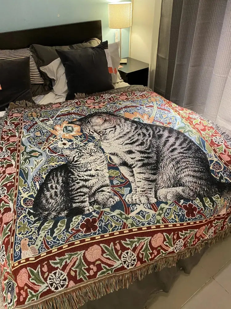 Woven colorful cat oil painting blanket bedroom throw decor
