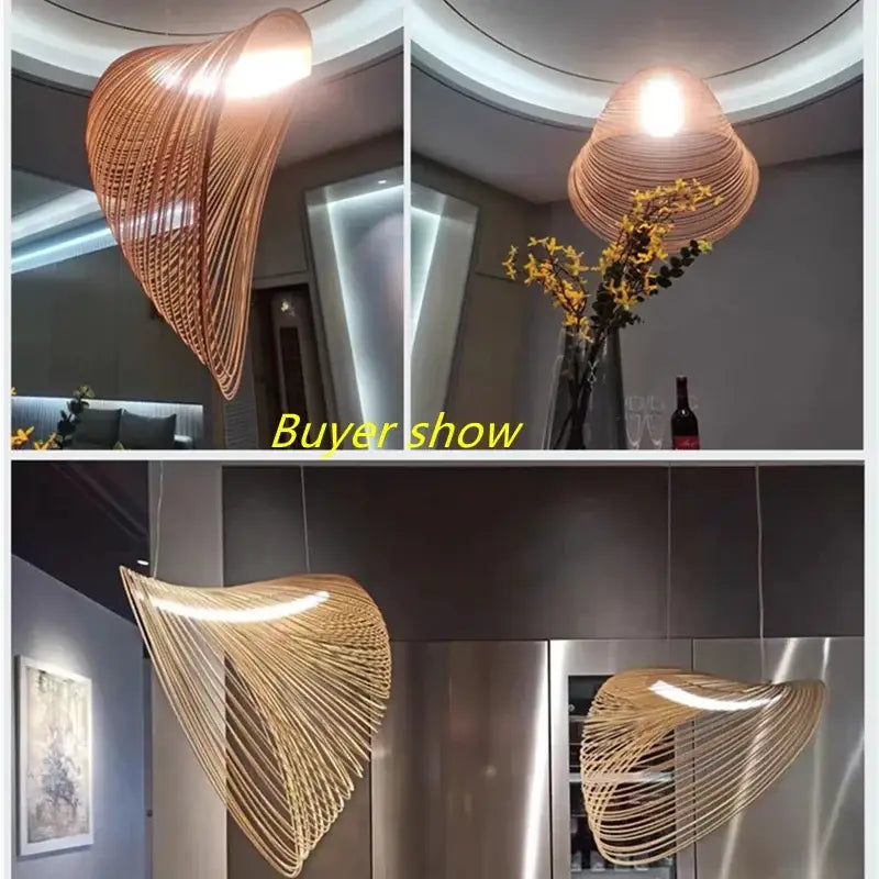 Woven golden nest led pendant lights dining room chandelier