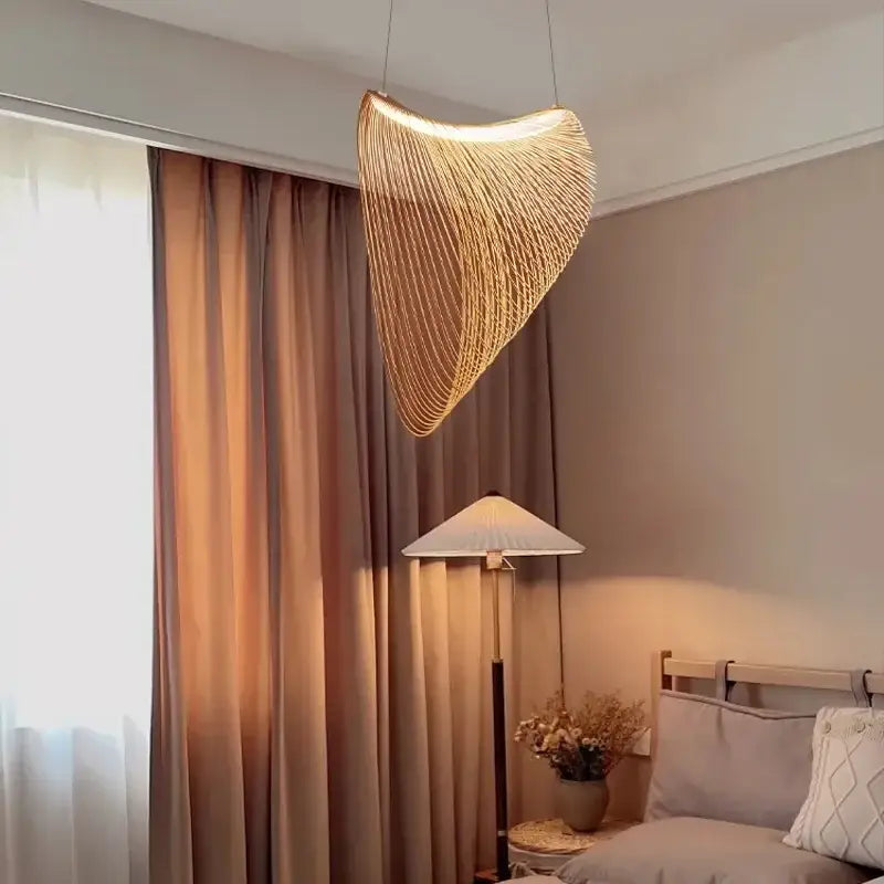 Woven golden nest led pendant lights dining room chandelier