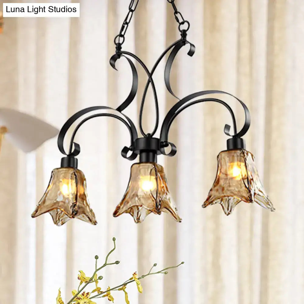Wrought iron black flower island pendant dining room ceiling light