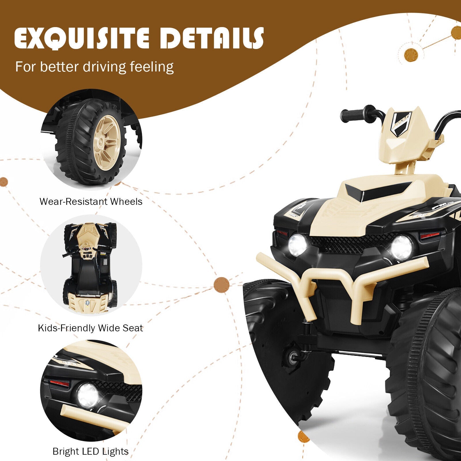 Yellow 12V Kids ATV Quad Ride On Car with LED Light and Music Toy