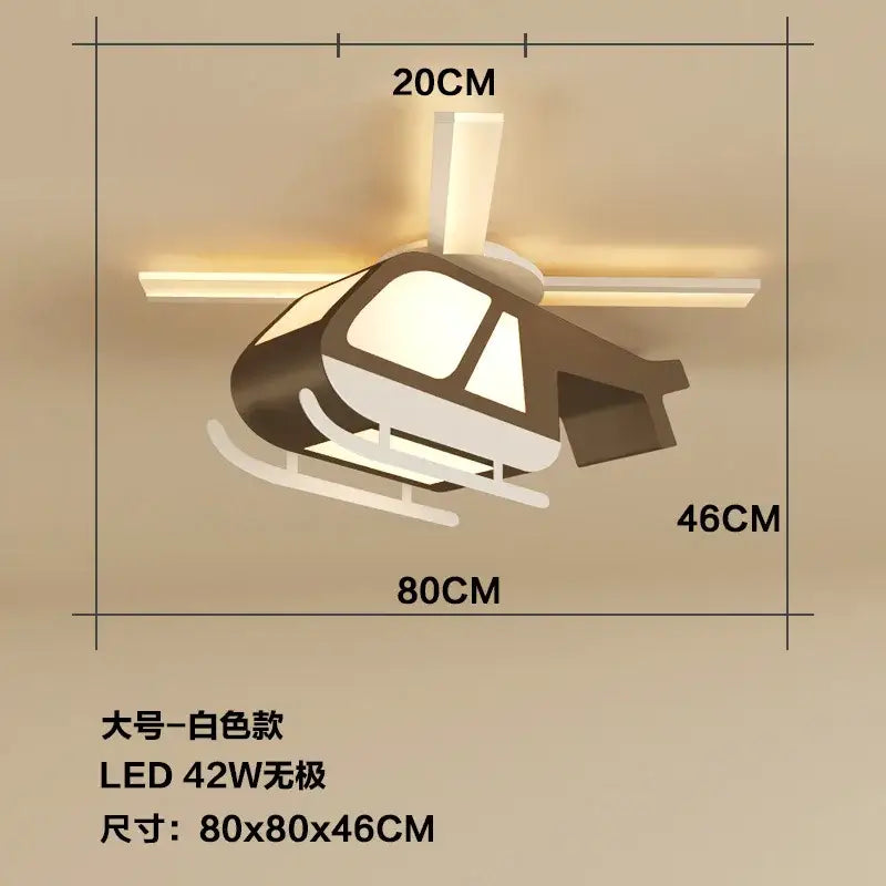 Yellow and black cartoon helicopter ceiling light for children room
