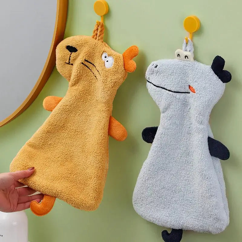 Yellow and gray cartoon animal hand towel kitchen dishcloth